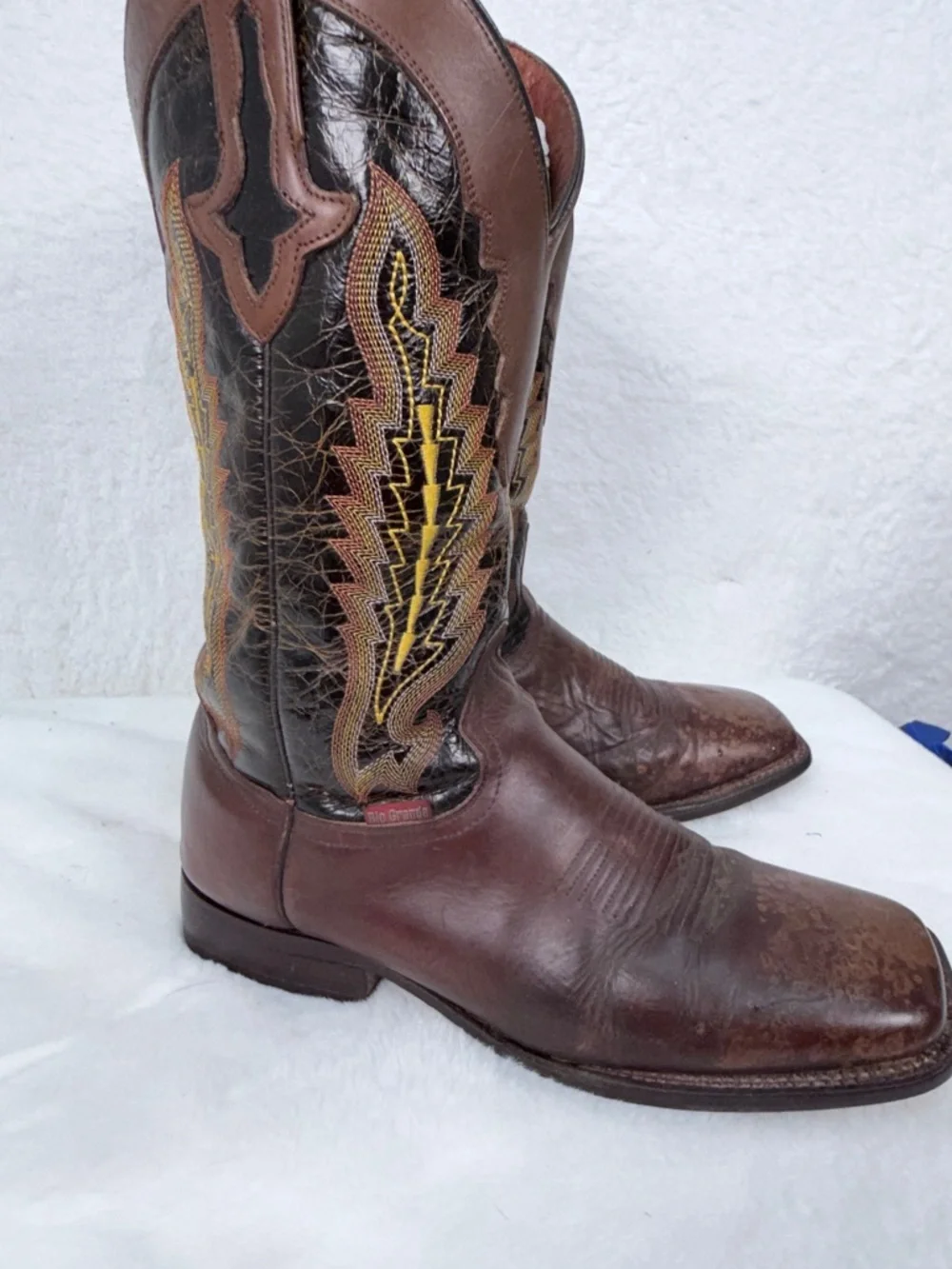 Rio Grande Cowboy Boots Brown Leather Western Roper Size 7.5 Western Cowboy